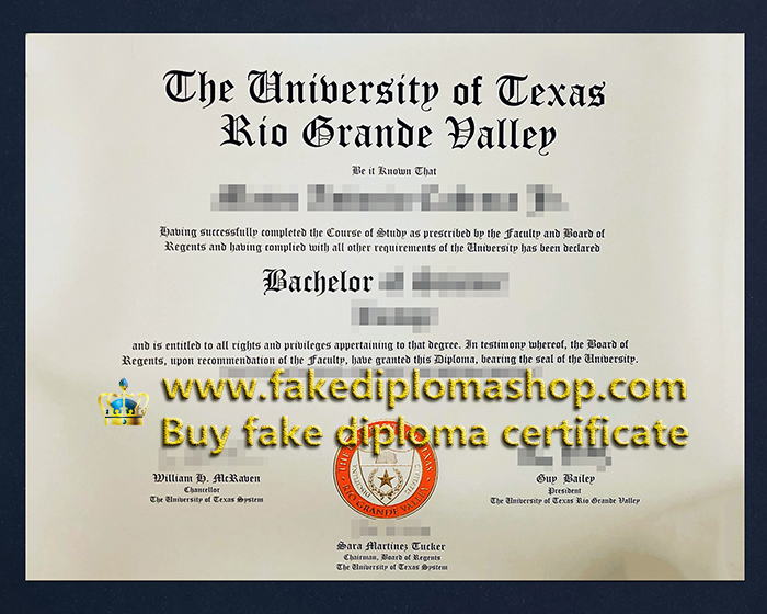 Old UTRGV diploma, University of Texas Rio Grande Valley diploma