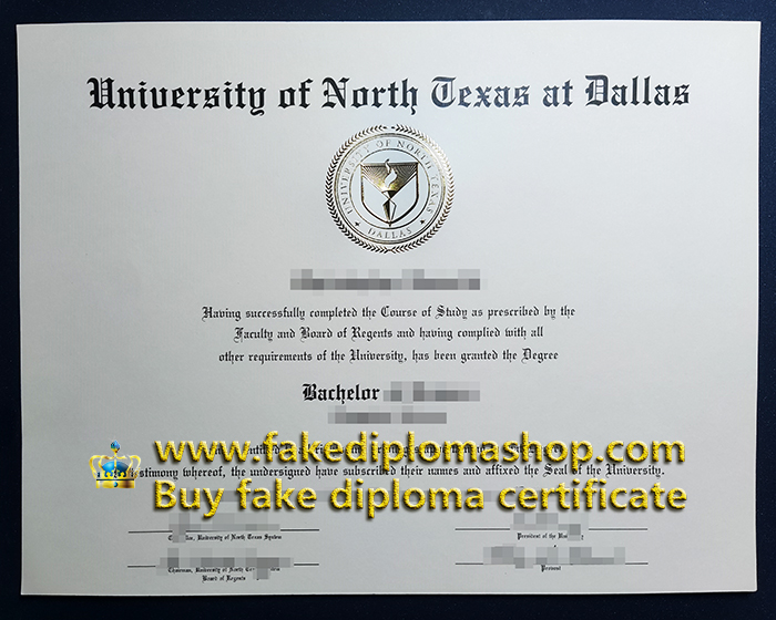 UNTD diploma of Bachelor, University of North Texas certificate at Dallas