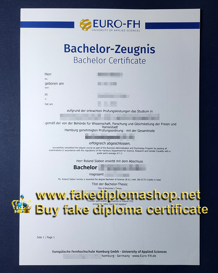 Euro-FH diploma of Bachelor, Buy fake diploma of Europäische Fernhochschule Hamburg