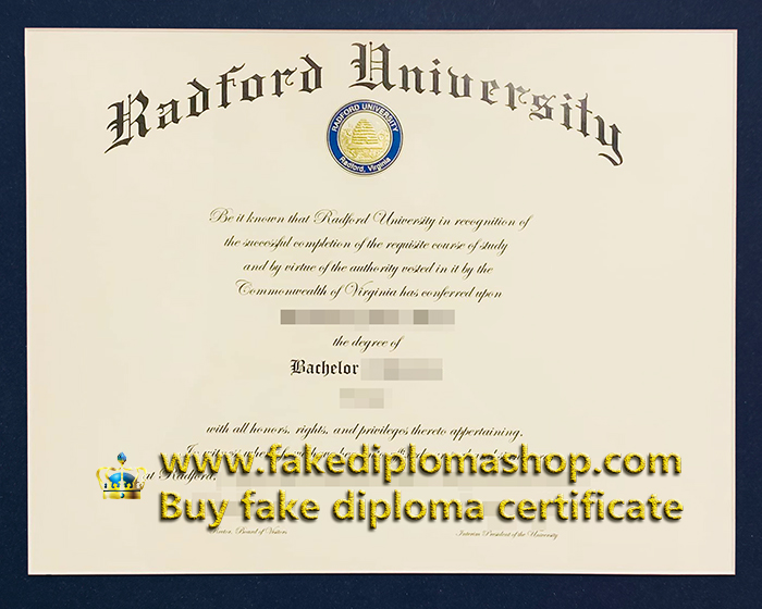 Radford University diploma of Bachelor