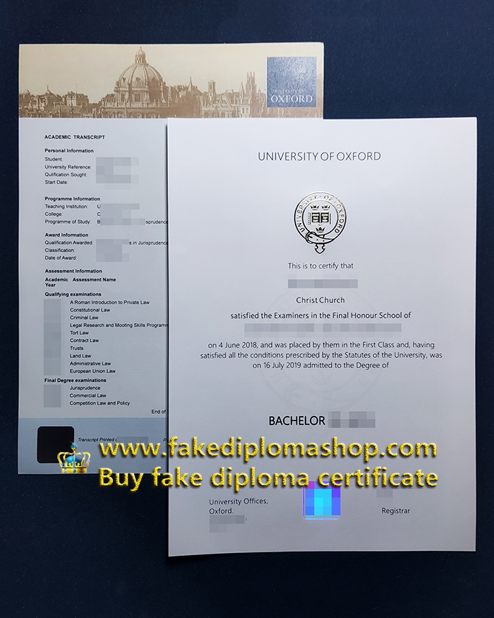 University of Oxford degree and transcript