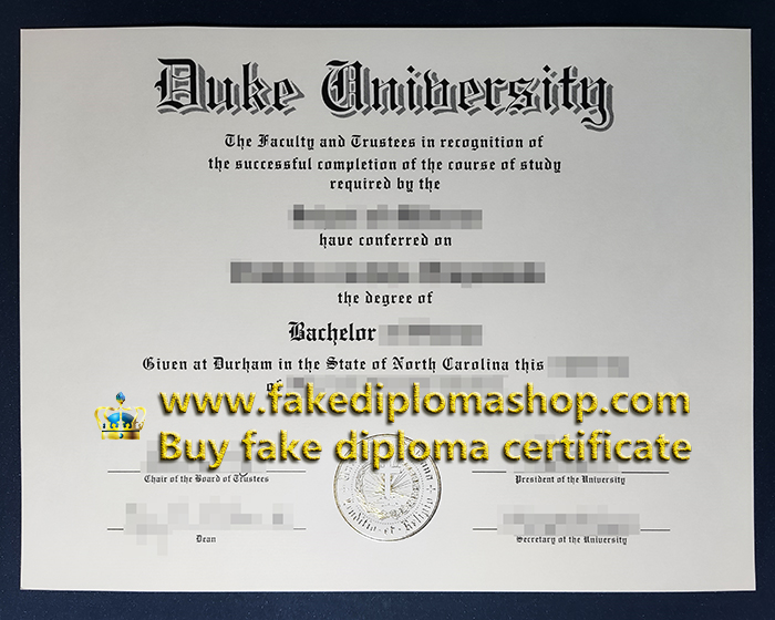 Duke University diploma of Bachelor