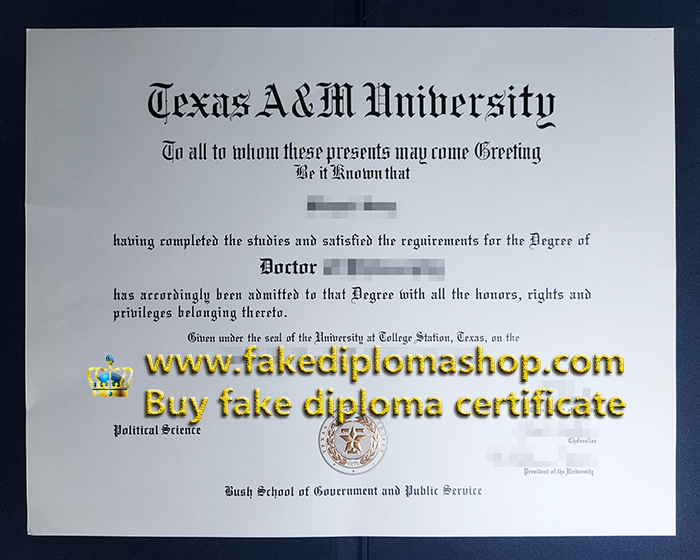 TAMU diploma of Doctor, Texas A&M University degree