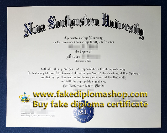NSU degree of Master, Nova Southeastern University diploma
