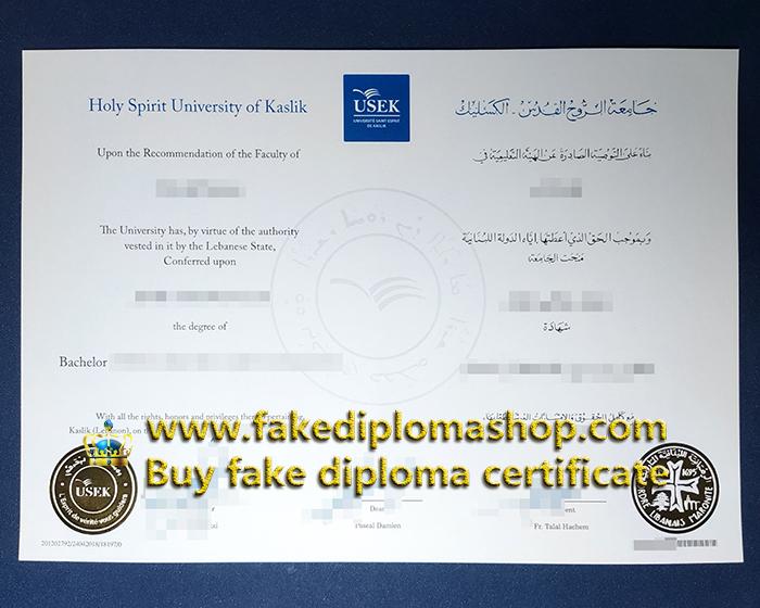 USEK degree of bachelor, Holy Spirit University of Kaslik diploma