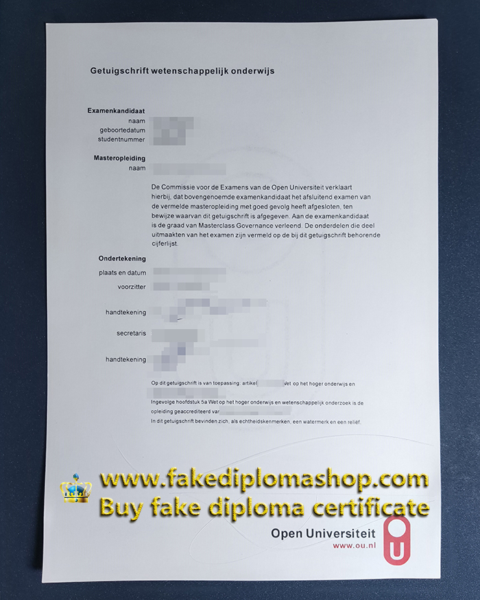 Open University of the Netherlands diploma with Watermark