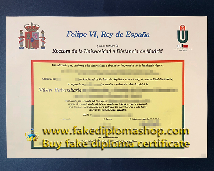 UDIMA diploma, Universidad a Distancia de Madrid diploma of Master