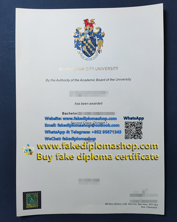 BCU Bachelor degree, Birmingham City University diploma