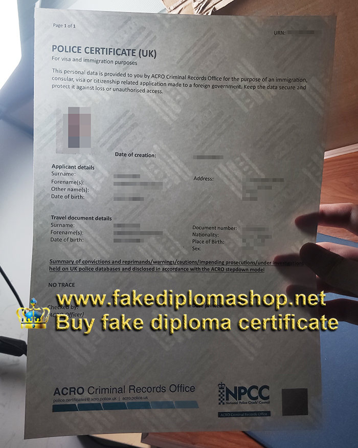 UK NPCC Police certificate with watermark