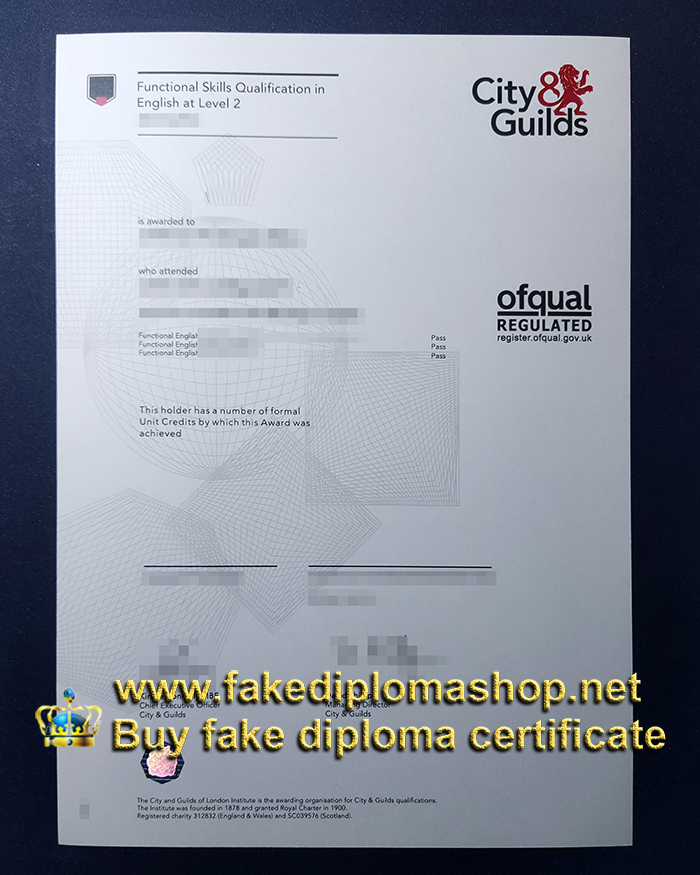 City Guilds Functional Skills Qualification in English certificate