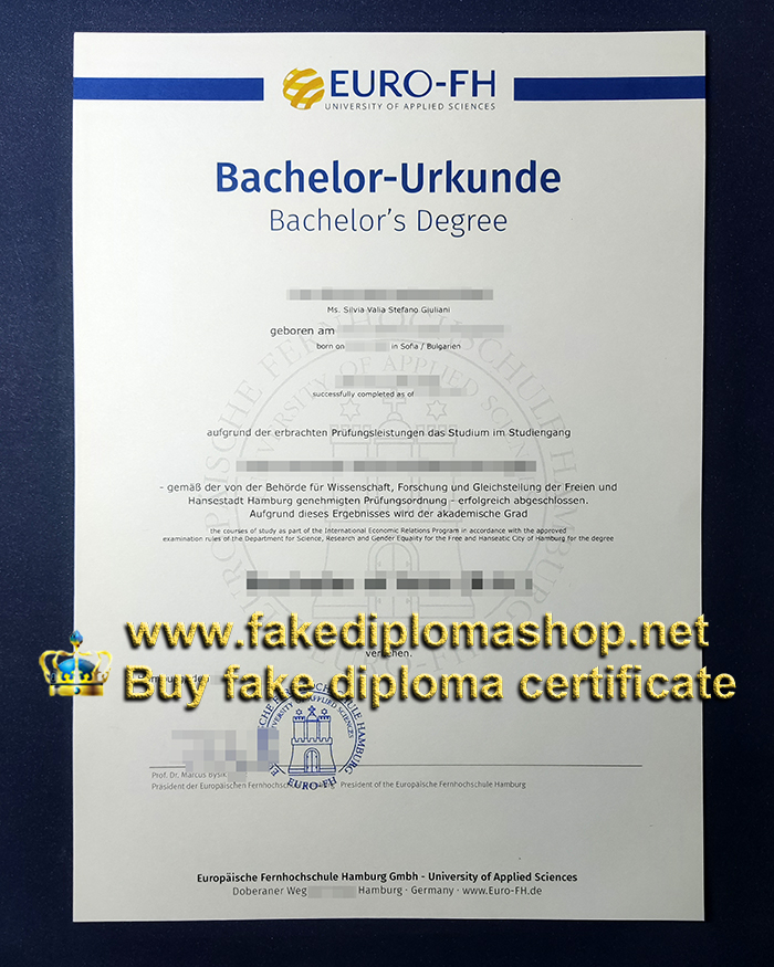 Euro-FH degree, Europäische Fernhochschule Hamburg degree certificate