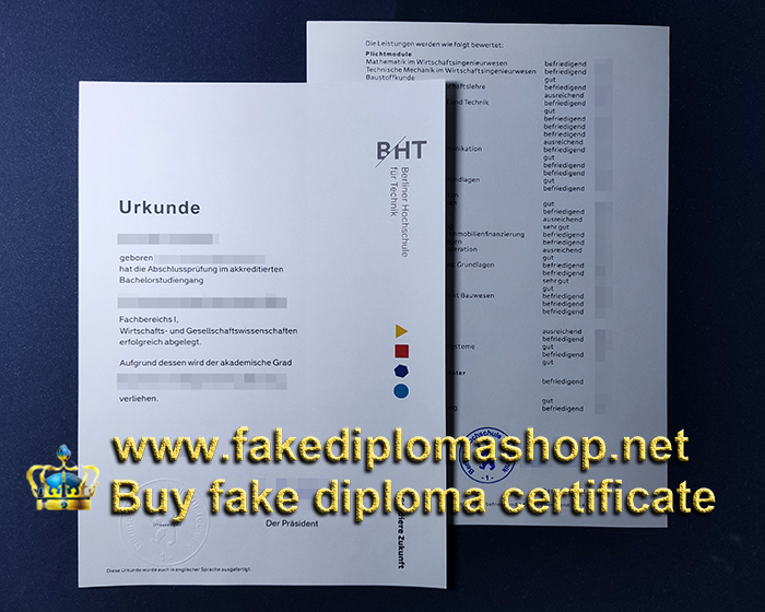 BHT diploma and transcript, Berliner Hochschule für Technik diploma