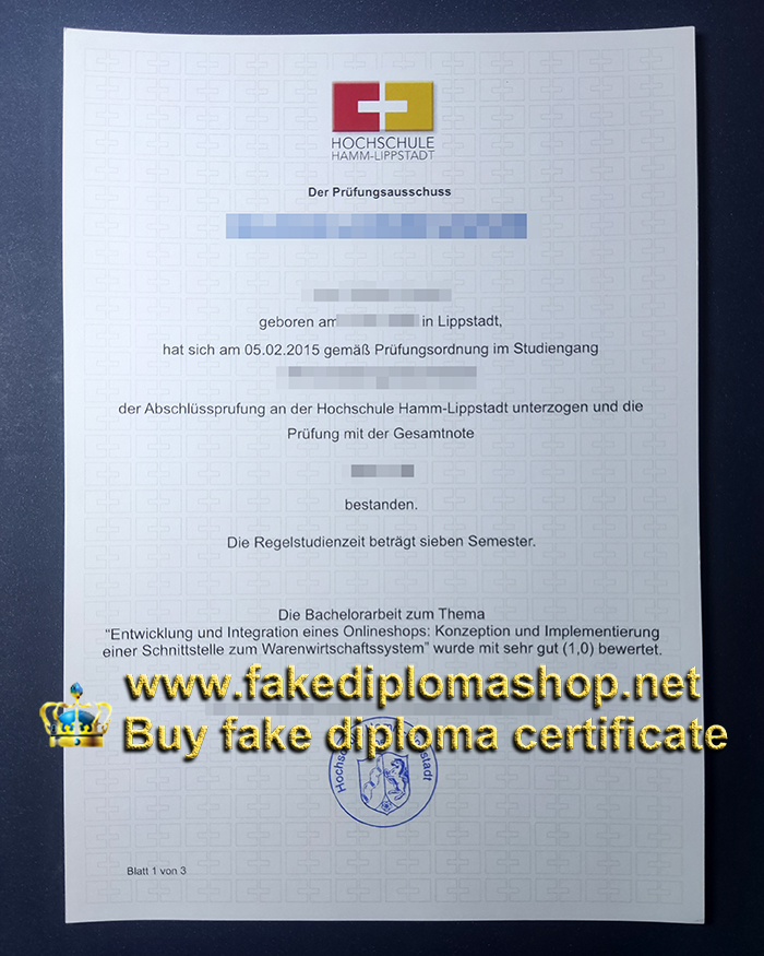 HSHL certificate, Hochschule Hamm-Lippstadt diploma