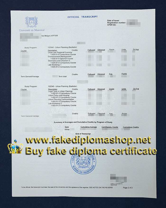 Université de Montréal transcript