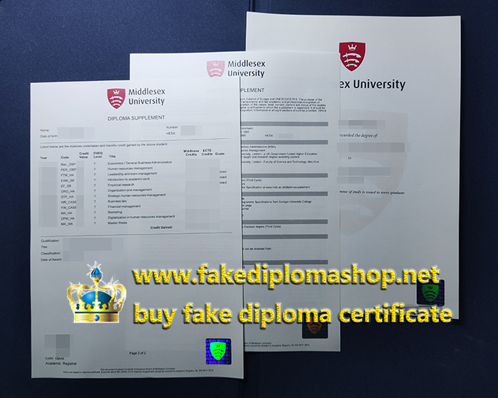 Middlesex University diploma and transcript